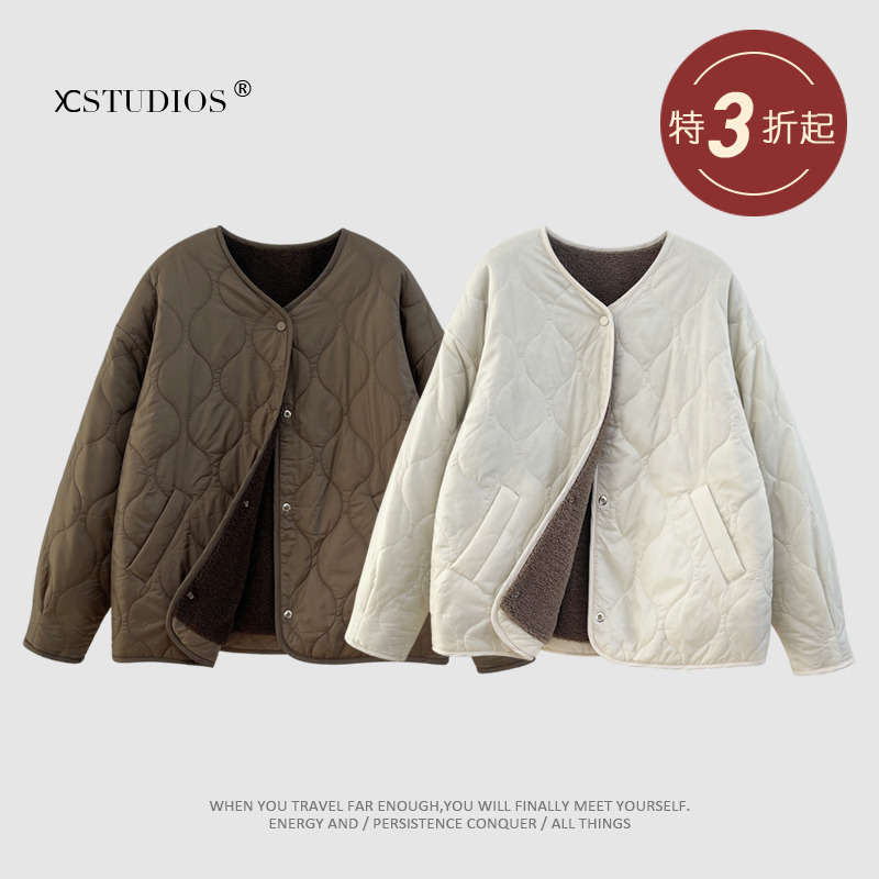 降温救星两面穿宽松羊羔毛外套