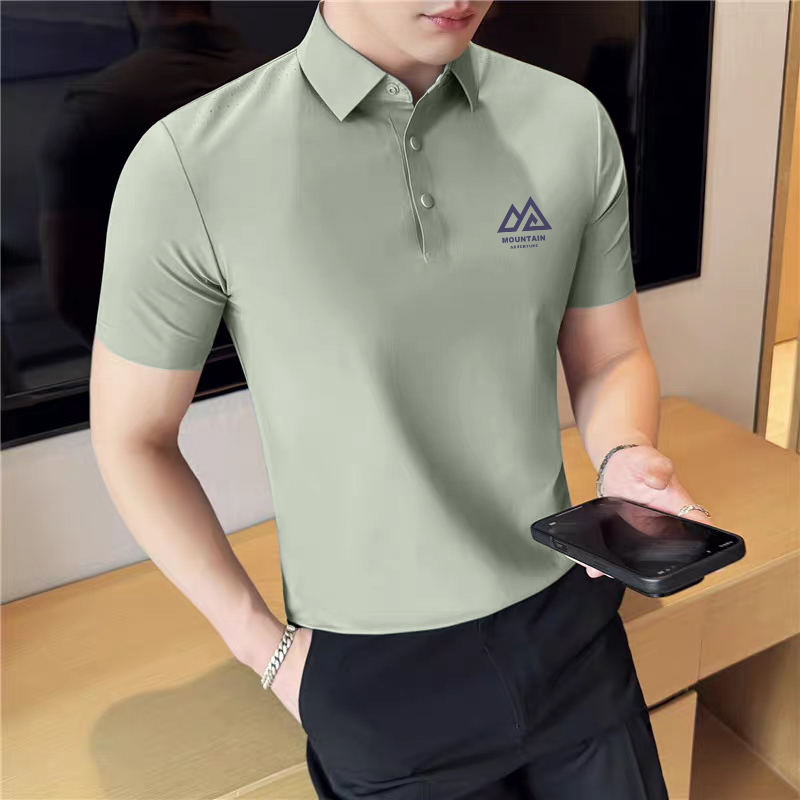 简约帅气翻领冰丝Polo衫男潮流潮牌夏季带领t恤男士短袖修身透气