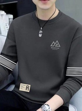 套头卫衣男春秋季2025新款青少年男款宽松黑色重磅无帽外套百搭