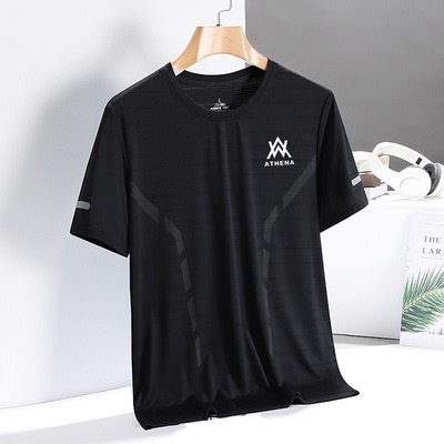 夏季冰丝t恤男圆领速干衣短袖薄款透气半袖大码上衣男运动宽松潮