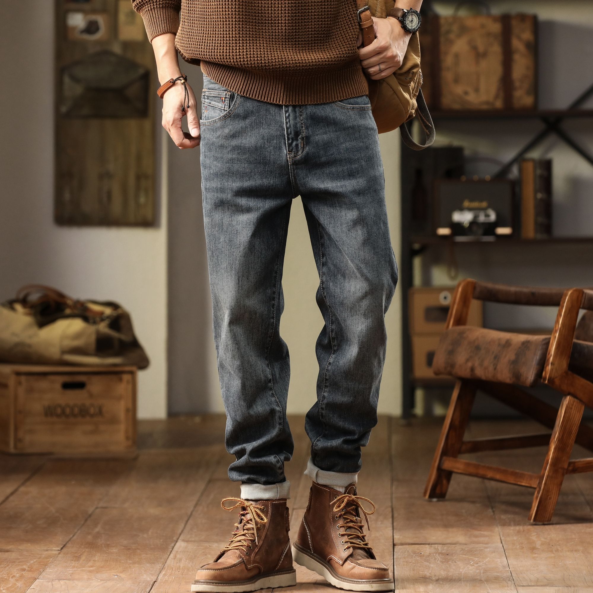 美式高端锥形牛仔裤男士秋