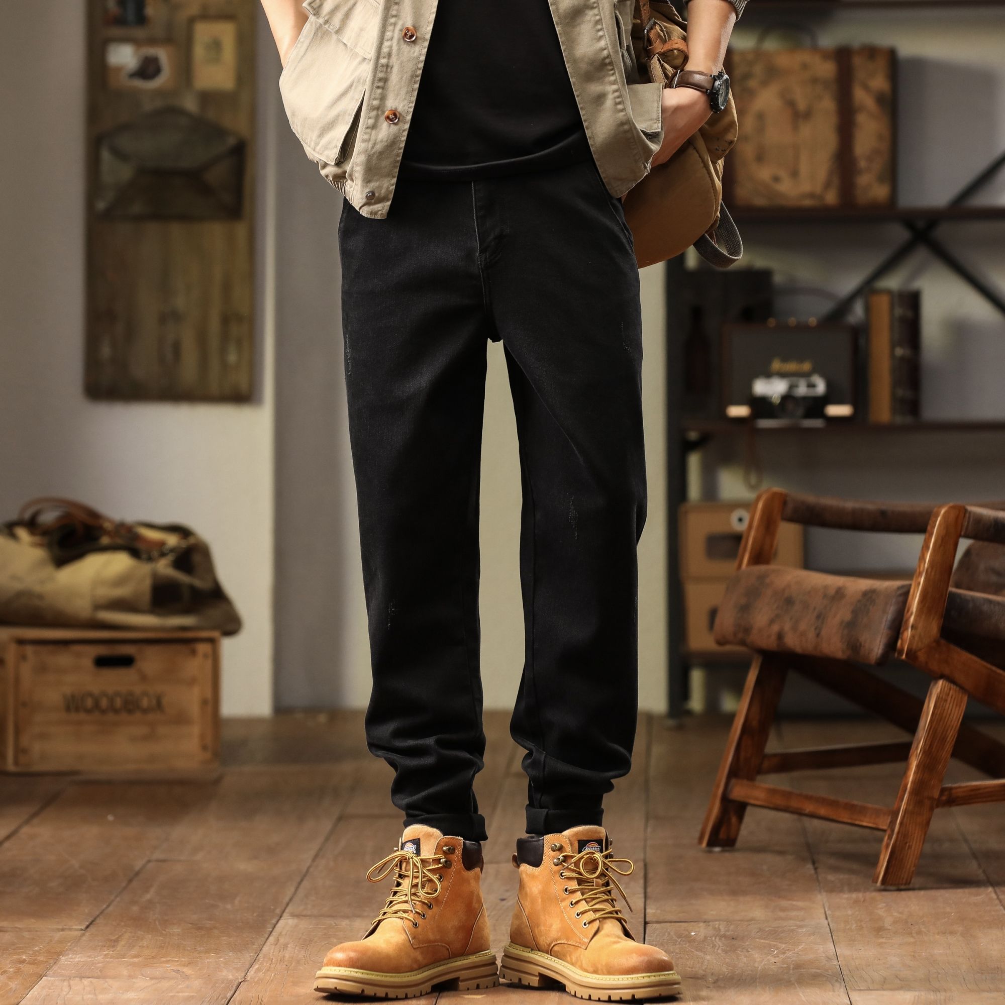 黑色牛仔裤男秋季宽松休闲