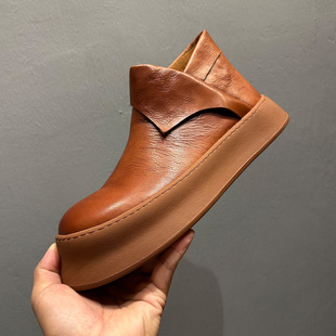 复古英伦短靴2025秋冬季 软牛皮烟筒靴一脚蹬加绒马丁靴男 高帮棉鞋