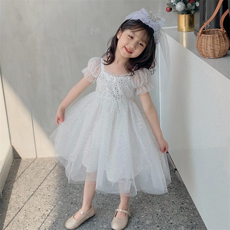 女童连衣裙女孩蓬蓬纱蕾丝夏儿童走秀钢琴礼服公主裙生日婚纱裙子