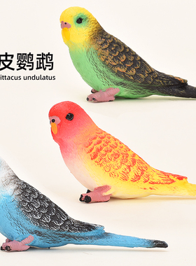 儿童虎皮蓝色鹦鹉玩偶摆件微景观仿真动物鸟类凤头鹦鹉模型玩具