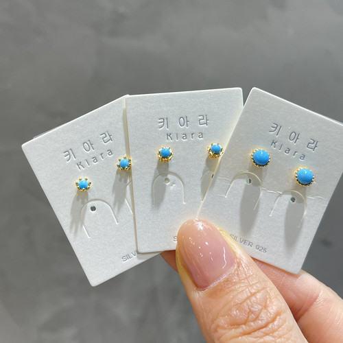 琪娅拉新款法式精致925纯银迷你蓝松石拧螺丝小耳环