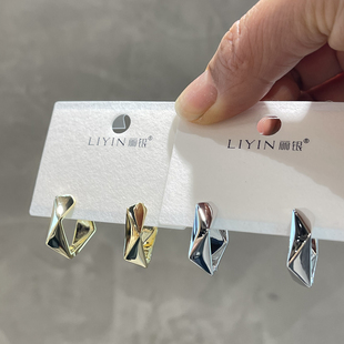 约15mm 耳扣非银针 丽银新品 ins冷淡风几何立体不规则金属耳圈时尚