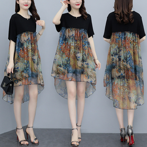 RM10479#夏装新款时尚大码女装高端贵夫人胖mm宽松遮肚洋气减龄连衣裙