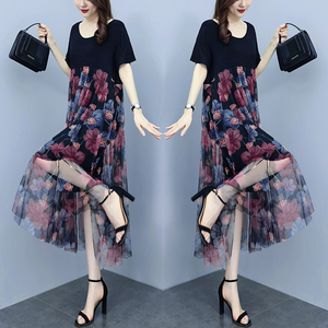 RM10480#夏季时尚大码女装高端贵夫人胖MM宽松显瘦洋气减龄网纱连衣裙