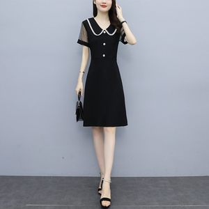 RM10478#大码女装2023年夏季新款连衣裙娃娃领遮肚显瘦洋气减龄裙子a字裙