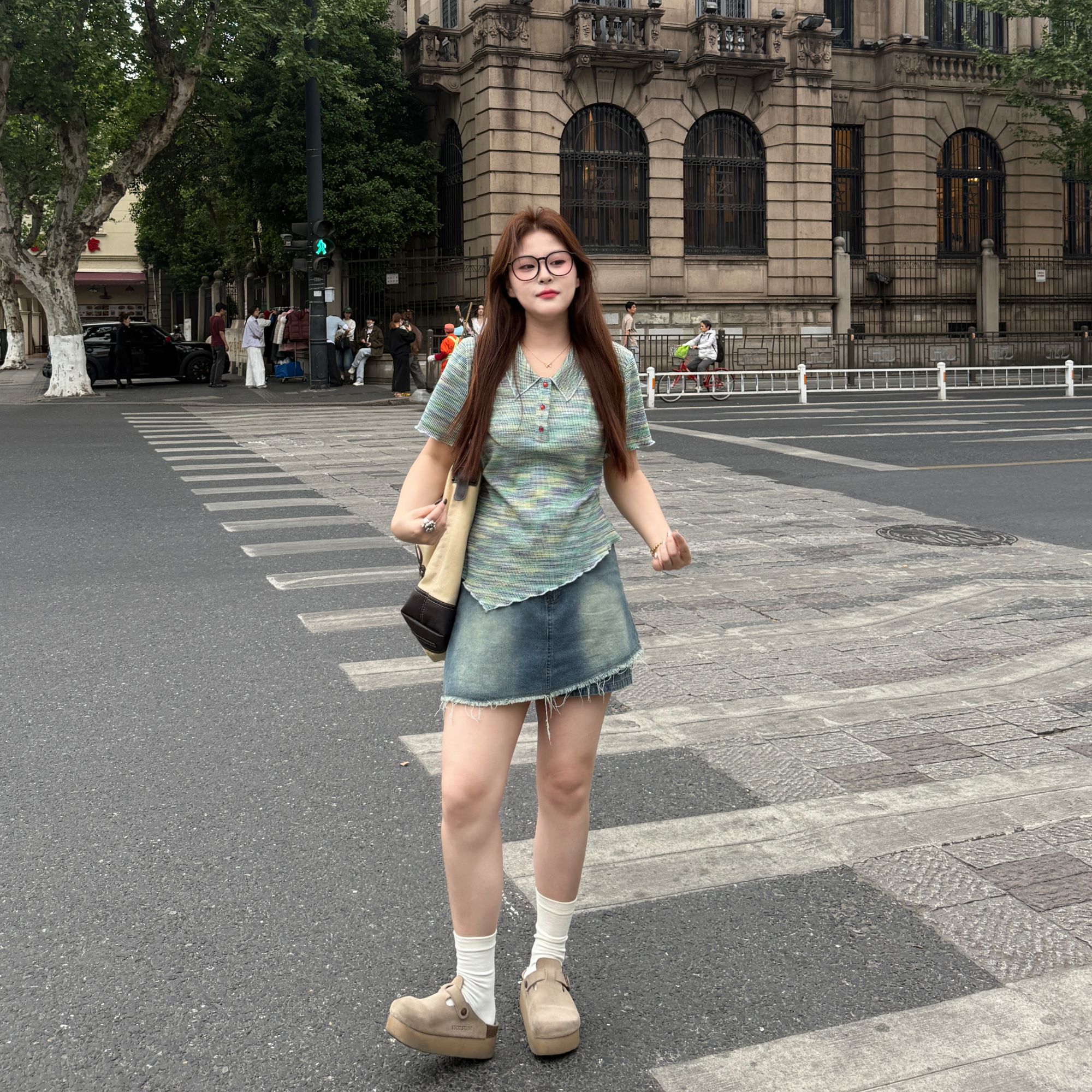盈盈南岛风大码女装渐变色夏季显瘦POLO衫针织上衣短袖T恤微胖mm