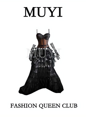 MUYI原创 酒吧女歌手gogo黑色高级战袍演出服性感轻奢黑纱礼舞服