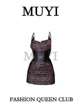 MUYI原创 酒吧性感gogo豹纹拼接吊带连衣裙夜总店御姐穿搭演出服