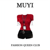 红色正肩修身 MUYI原创 酒吧gogo女团跳舞拽酷套装 女T恤秘书演出服