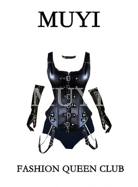 MUYI原创 酒吧性感ds领舞朋克风黑皮束腰套装gogo秀百老汇演出服