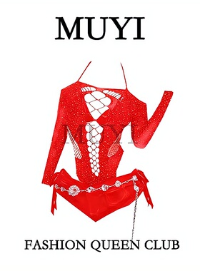 MUYI原创酒吧女团gogo性感镂空烫钻紧身连体衣套装巨显身材演出服