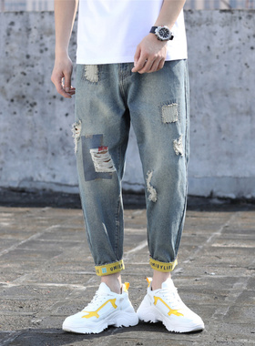 外景老款继续做系牛仔9分裤装浅色破洞加肥加大DSA012-nz010-p55