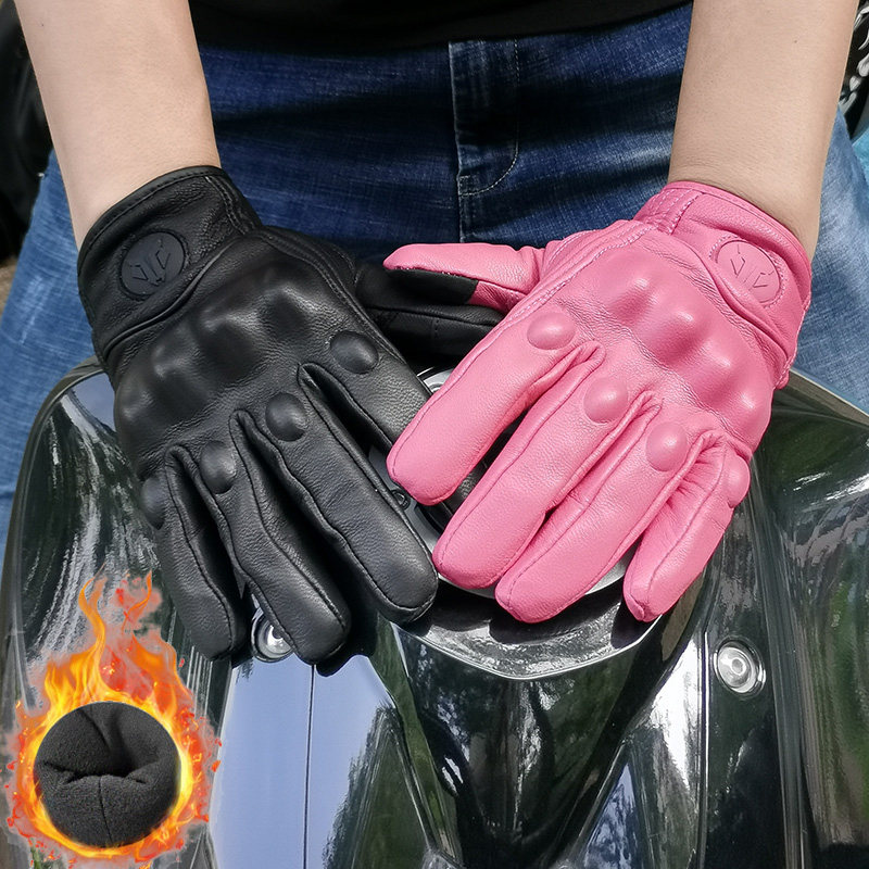 秋冬摩托车手套女冬季加绒小号骑行机车骑士保暖男真皮冬天小IRON