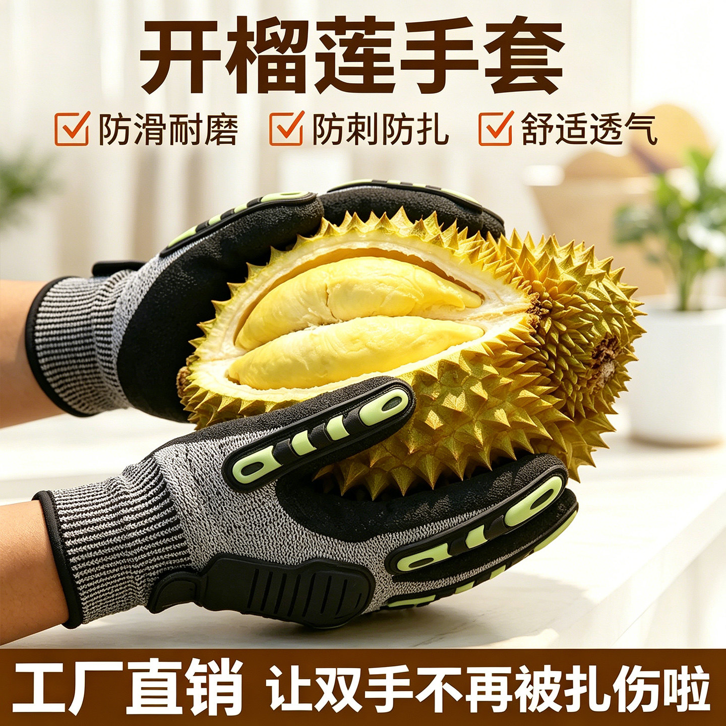 防刺防扎手套超市商场水果剥榴莲专用店园艺开捡板栗菠萝加厚防割