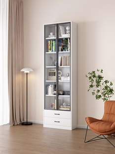 实木书架落地式储物架家用儿童书架玻璃门防尘客厅夹层储物展示柜