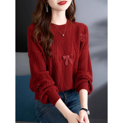 秋冬新款低领蝴蝶结内搭打底毛衣