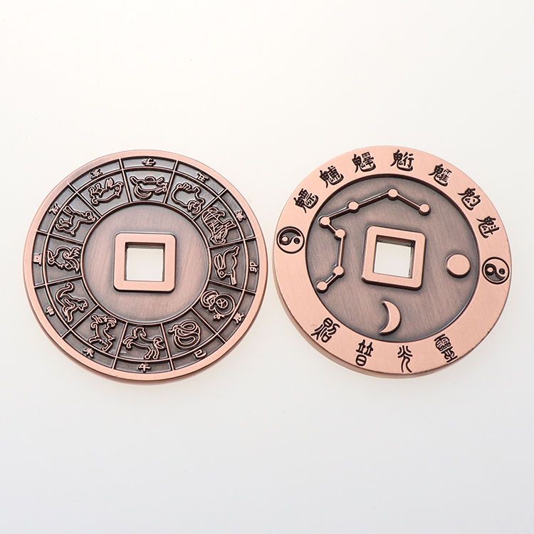 十二生肖北斗七星古青铜古红铜色金属币纪念币项链吊坠圆形