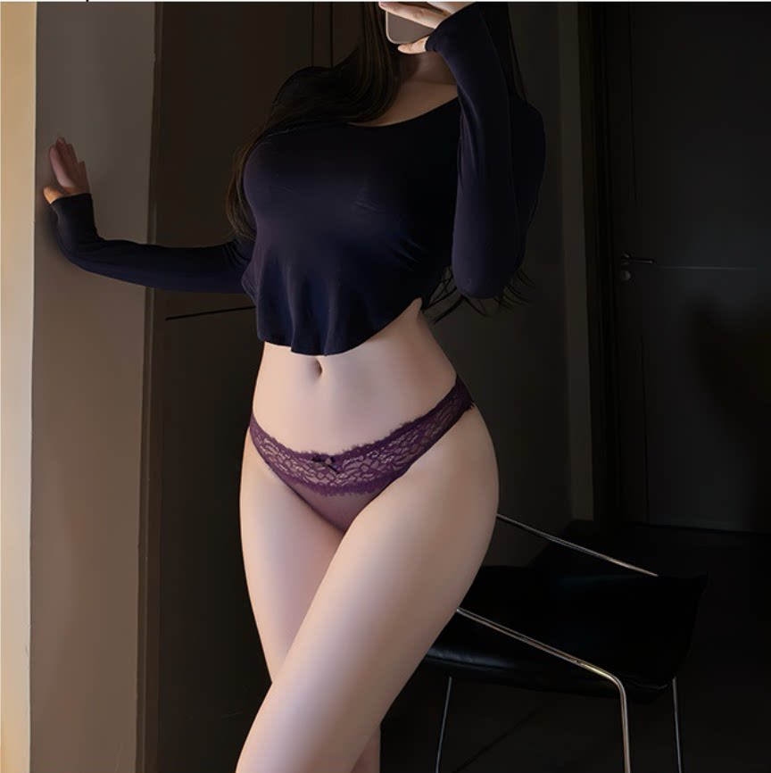 纯欲紫色绑带性感内裤女薄款蕾丝法式网纱镂空女士三角内裤