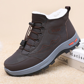 老北京布鞋 雪地靴 防滑防水休闲爸爸鞋 冬老人棉鞋 男加绒保暖羊毛鞋