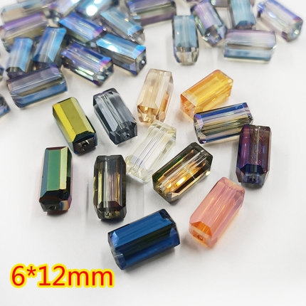 水晶玻璃 长方透明玻璃散珠子配饰diy手工制作服饰辅料材料6*12mm