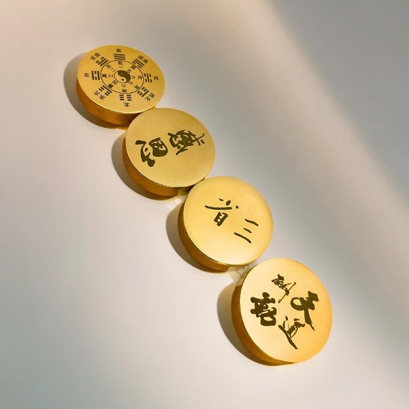 文房书法定制雕刻字纯铜镇纸镇尺实心黄铜压书压纸笔搁压纸圆镇尺