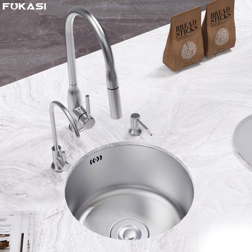 SUS304不锈钢水槽单槽洗菜盆不锈钢一体盆台下盆圆形吧台岛台水槽