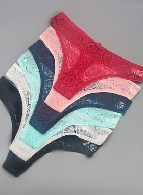 5条黑色性感无痕内裤女士蕾丝透明棉裆低腰丁字裤T裤少女小内内