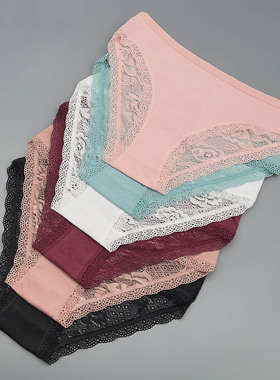 5条透明性感女士内裤新款低腰棉女人蕾丝纯色透气三角裤