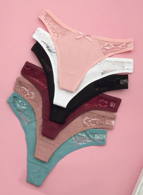 5条tback运动女士低腰纯色蕾丝内裤棉质丁字裤女内裤