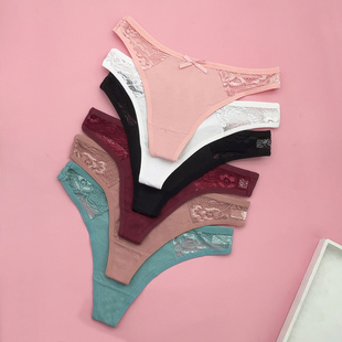 5条tback运动女士低腰纯色蕾丝内裤棉质丁字裤女内裤