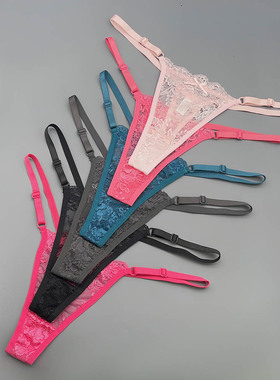 装松紧带可调节腰带大码胖mm透明内裤女士蕾丝性感丁字裤