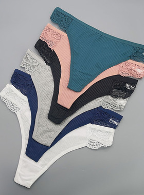 1/3条新款丁字裤透气棉裆性感蕾丝腰带运动薄款M-XL大码T字裤内裤