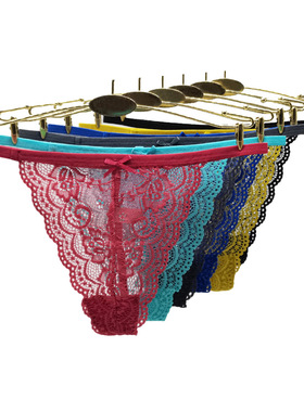 5条透明女士内裤棉裆透气蕾丝性感纯欲新款2023一根线T型丁字裤