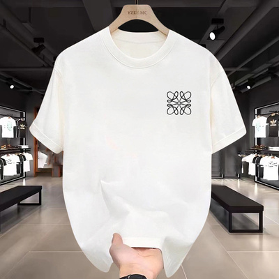 罗家双纱精梳纯棉短袖T恤男女同款休闲简约宽松情侣潮牌百搭上衣