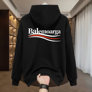 加绒加厚宽松情侣外套 潮牌重磅冬季 2024春秋新款 巴黎连帽卫衣男款