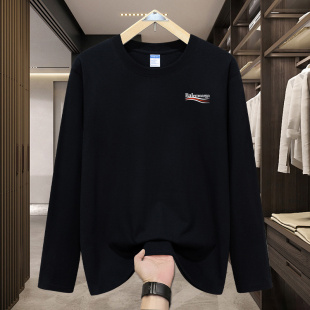 潮牌巴黎情侣打底衫 巴家重磅纯棉长袖 T恤男女宽松圆领上衣秋冬季