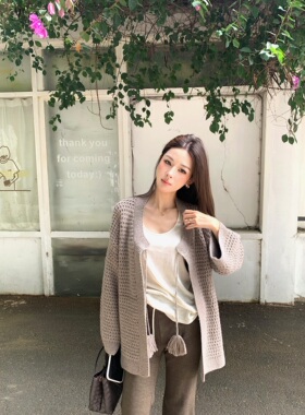 AF2025秋冬新款韩女穿搭小众设计师毛衣开衫 桂花针双层编织毛衣