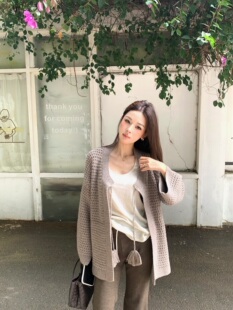 AF2025秋冬新款韩女穿搭小众设计师毛衣开衫 桂花针双层编织毛衣