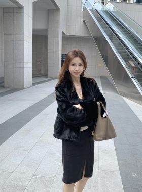 AF Boutique 2025秋冬新款韩式女主半身裙毛呢高腰修身开叉包裙