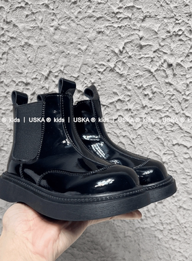 UskA儿童马丁靴女秋冬款单靴真皮男童宝宝短靴女童漆皮靴子2025年
