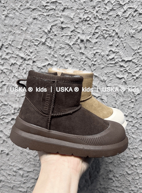 UskA2025新款东北加绒雪地靴男女童加厚皮毛一体大棉鞋防寒保暖潮