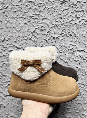 UskA儿童短筒防滑雪地靴韩版男女通用冬季羊毛羊绒加厚抗寒保暖