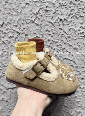 UskA可爱勃肯鞋2025冬季新款厚底加绒毛毛鞋冬季一脚蹬棉鞋外穿潮