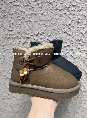 UskA2024年秋冬新款儿童加绒加厚雪地靴男女童保暖棉鞋一脚蹬棉靴