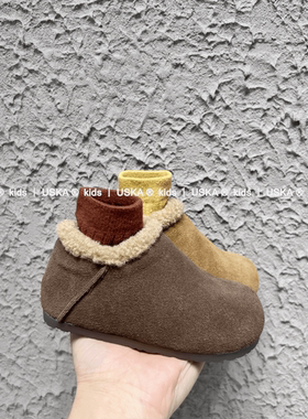 UskA儿童勃肯棉鞋女童加绒皮鞋冬季宝宝二棉鞋子男童磨砂真皮保暖
